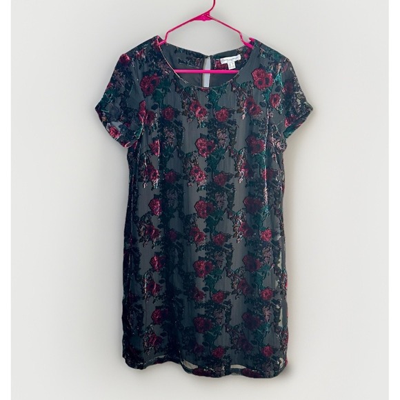 Carolina Belle Black Floral Velvet Burnout Shift Dress US 6 EU 36 Party Holiday - Picture 1 of 10